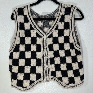 SHEIN Black and Cream V-Neck Sweater